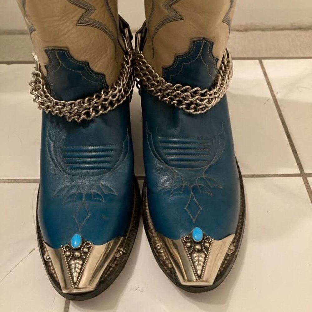 Vtg JUSTIN cowboy western extra tall metal toe tips harness womens boots sz 5 B - Picture 5 of 9